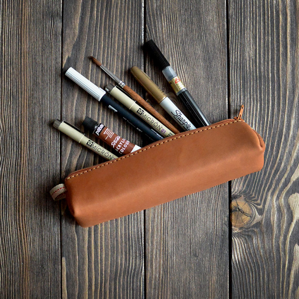 Leather Pencil Case-Brown