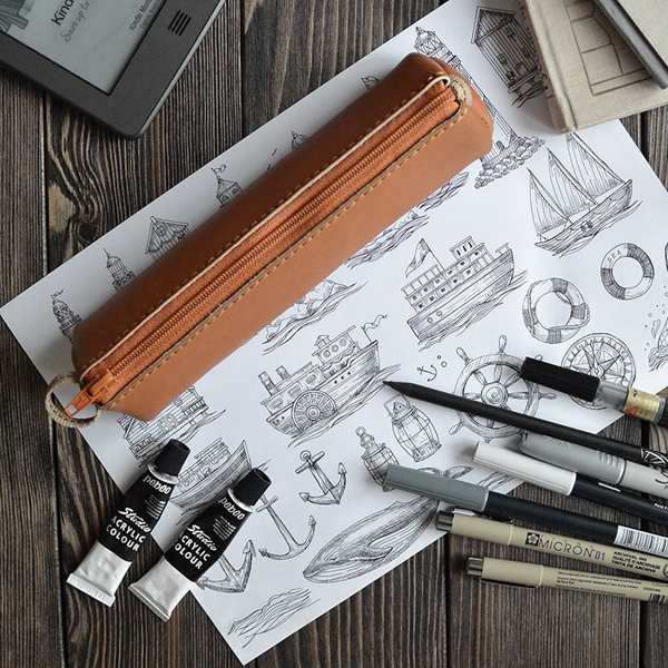 Leather Pencil Case-Brown