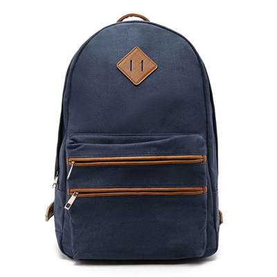 Faux Leather-Trimmed Backpack-Navy