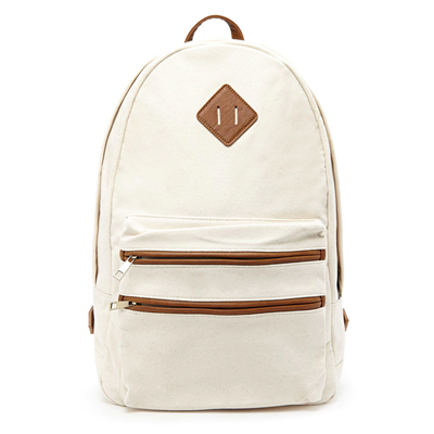 Faux Leather-Trimmed Backpack-Cream