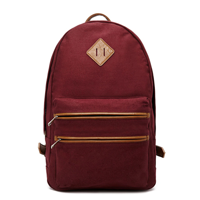 Faux Leather-Trimmed Backpack-Burgundy