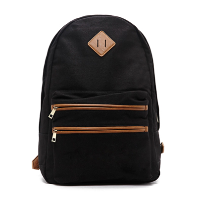 Faux Leather-Trimmed Backpack-Black