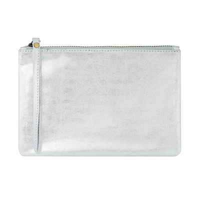 Small Leather Pouch-metallic silver