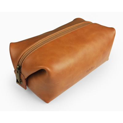Leather Toiletry Bag with Monogram-Brown