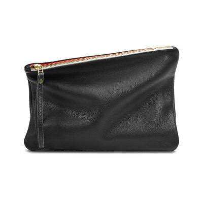 women leather zipper clutch-Black