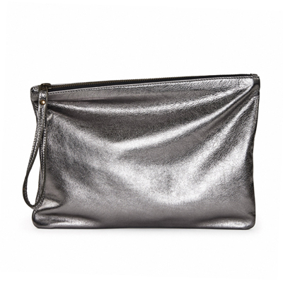 women leather zipper clutch-Silver