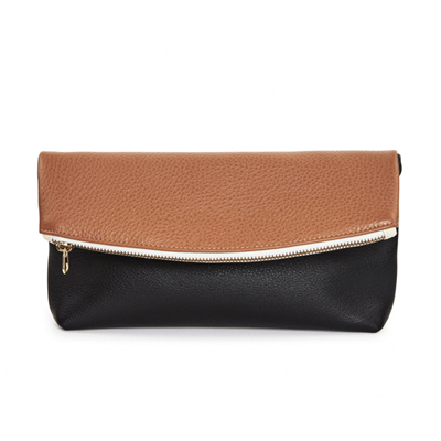 Leather Foldover clutch-Brown & Black