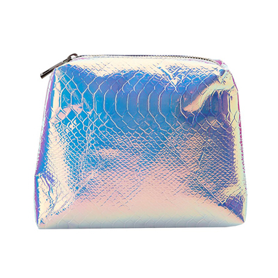 Holographic Faux Snakeskin Zip Pouch-Silver
