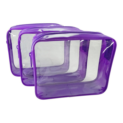 3-Pack Clear Vinyl Cosmetic Bag-Purple
