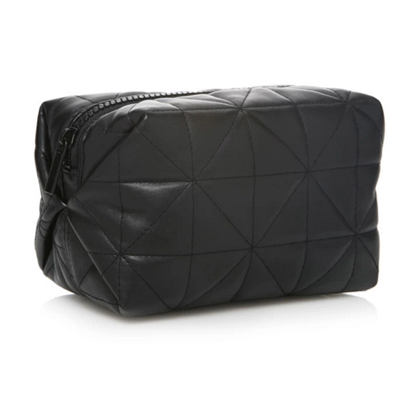 Quilted Faux Leather Makeup Bag-Black