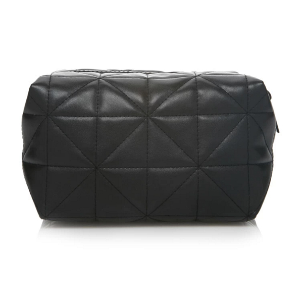 Quilted Faux Leather Makeup Bag-Black