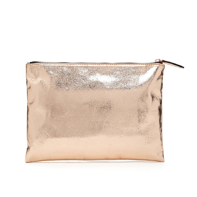 Metallic Faux Leather Clutch-Rose Gold