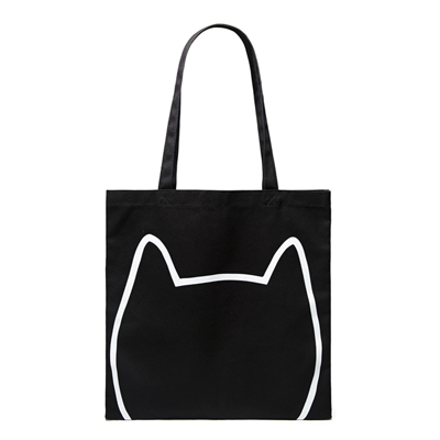 Cat Face Graphic Eco Tote-Black