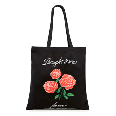 Roses Graphic Tote Bag-Black
