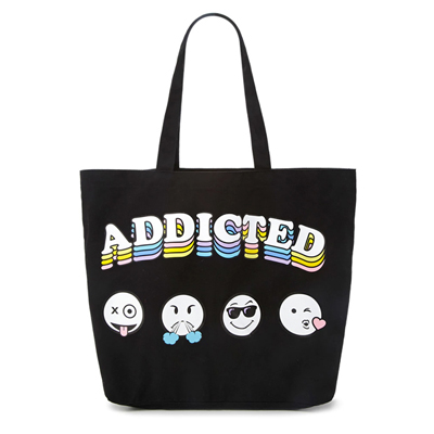 Addicted Emoji Graphic Eco Tote-Black