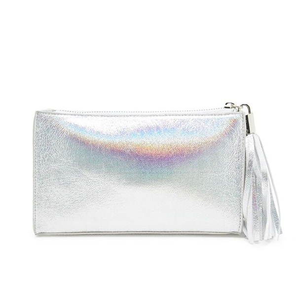 Iridescent Faux Leather Clutch-Silver