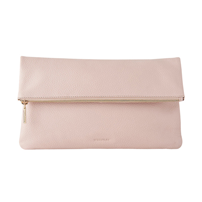 Foldover Zip Clutch Bag-Pale Pink