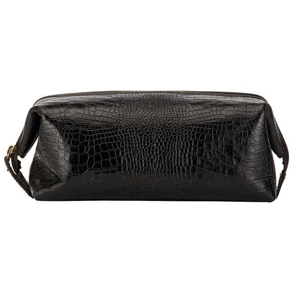 Mock Crocodile Leather Wash Bag-Black