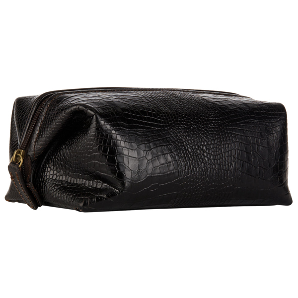 Mock Crocodile Leather Wash Bag-Black