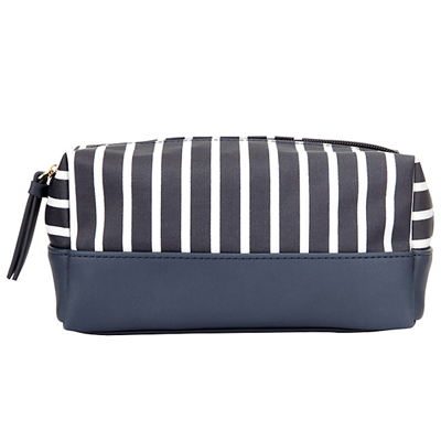 Canvas Stripe Box Wash Bag-Navy