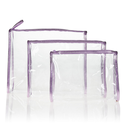 3 Piece Clear Cosmetic Bag Set-Purple