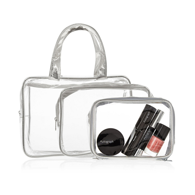 3 Piece Clear Makeup Bag-Silver