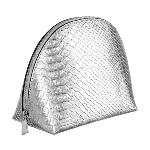 Rounded Croc Make-up Bag-Silver