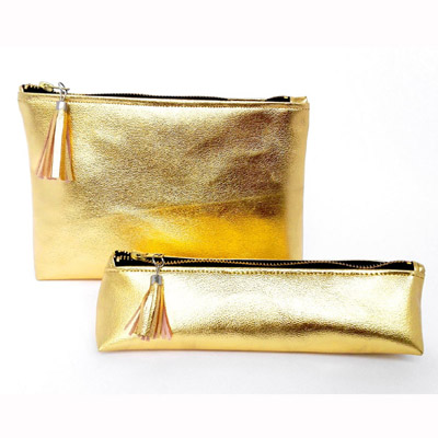 Leather Cosmetic Makeup Bag Gold