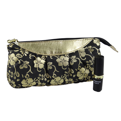 Black & Gold Floral Cosmetic Purse
