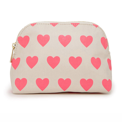 Cream & Pink Heart Beauty Bag