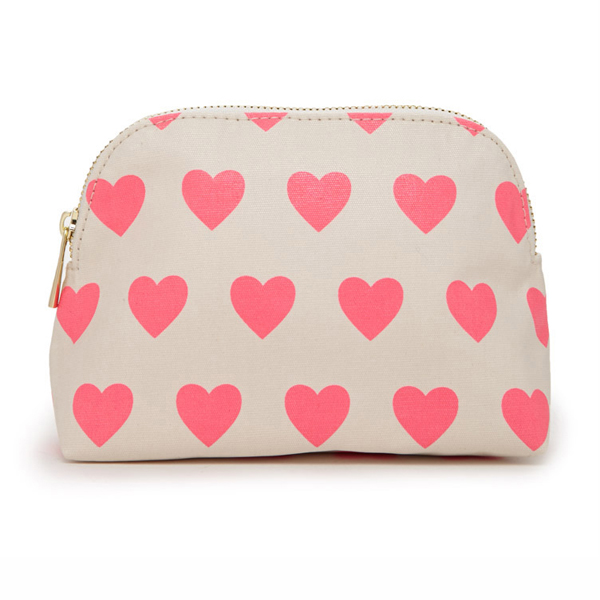 Cream & Pink Heart Beauty Bag