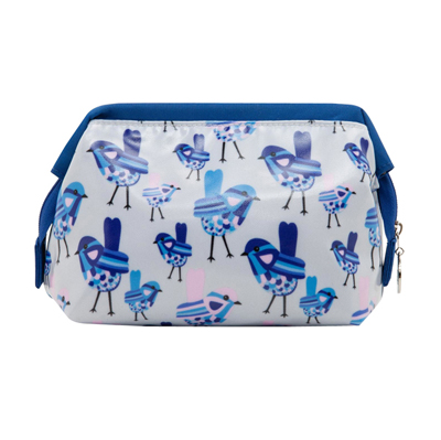 Printing Canvas Solid Zip-Up Cosmetic Bag Blue