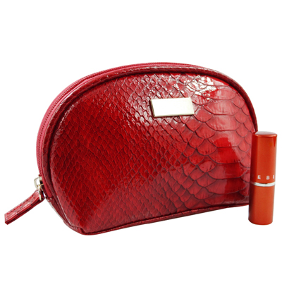 Snake Pattern Half Moon Makeup Pouch Red