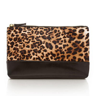 Faux Leather-Paneled Leopard Clutch Brown