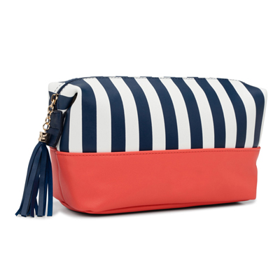 Stripe Tassel Cosmetic Bag Navy orange