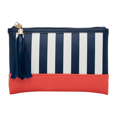Stripe Tassel Flat Zip Cosmetic Bags Navy Orange