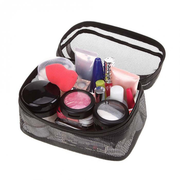 Portable Mesh Cosmetic Storage Case Black