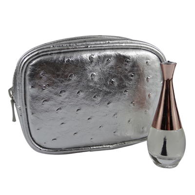 Ostrich Small Cosmetic Pouch Silver