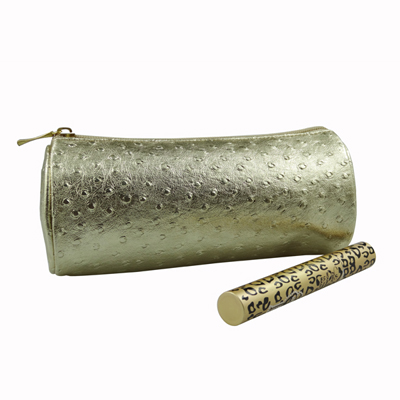 Ostrich Round Cosmetic Pencil Case Gold