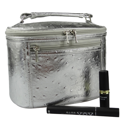 Ostrich Cosmetic Vanity Case Silver