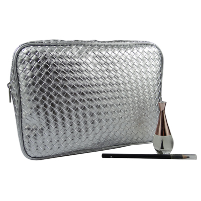 Woven Large Toiletry Travel Bag Silver