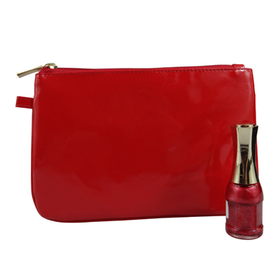 Flat Beauty Patent Makeup Pouch Red