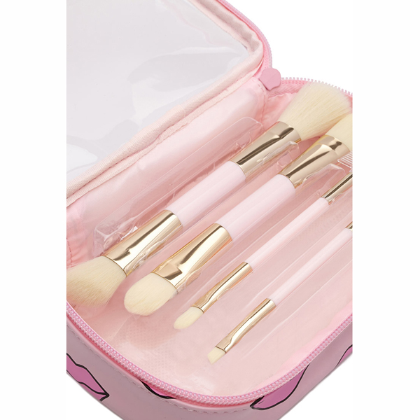 Printed Leather Cosmetic Brush set & Case Pink