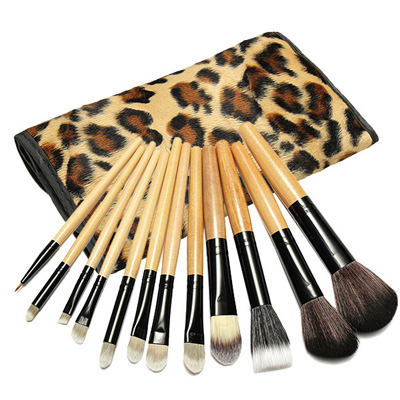 12 pcs Leopard Makeup Brushes Tool Bag Multi