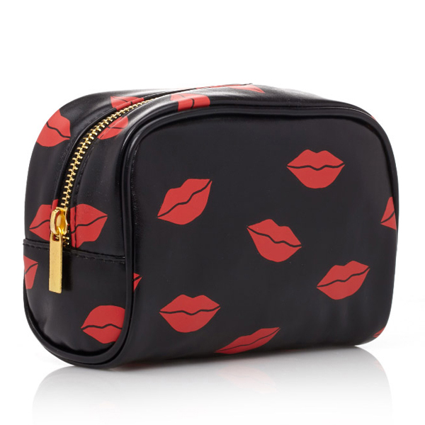 Black & Red Lips Print Makeup Travel Case