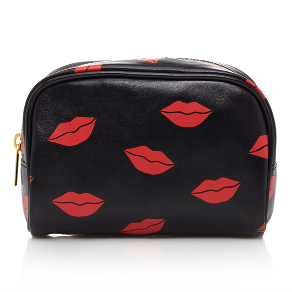 Black & Red Lips Print Makeup Travel Case