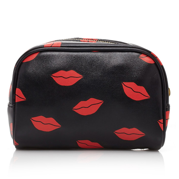 Black & Red Lips Print Makeup Travel Case